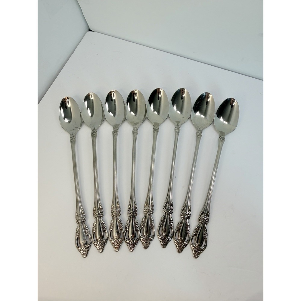 Set of 8 ONEIDA DISTINCTION DELUXE HH Stainless RAPHAEL Iced Tea Spoons 7 1/2" .
